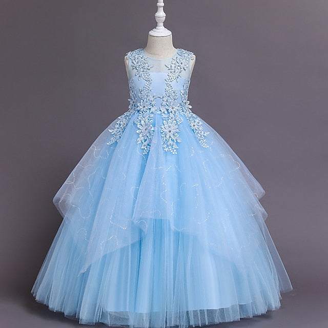 Solid Floral Colored Dress Line A Girls' Kids