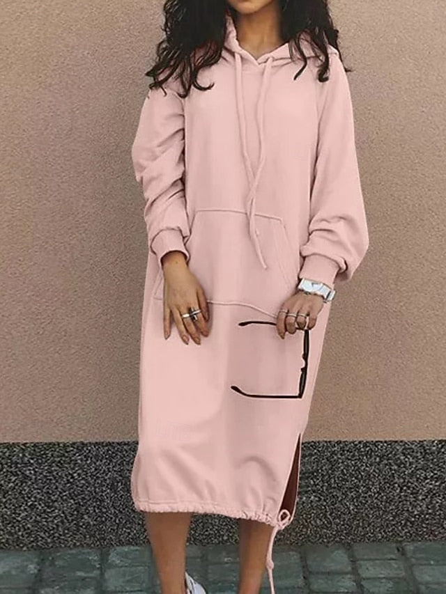 Women's Hoodie Dress Midi Dress Shift Dress Casual Outdoor