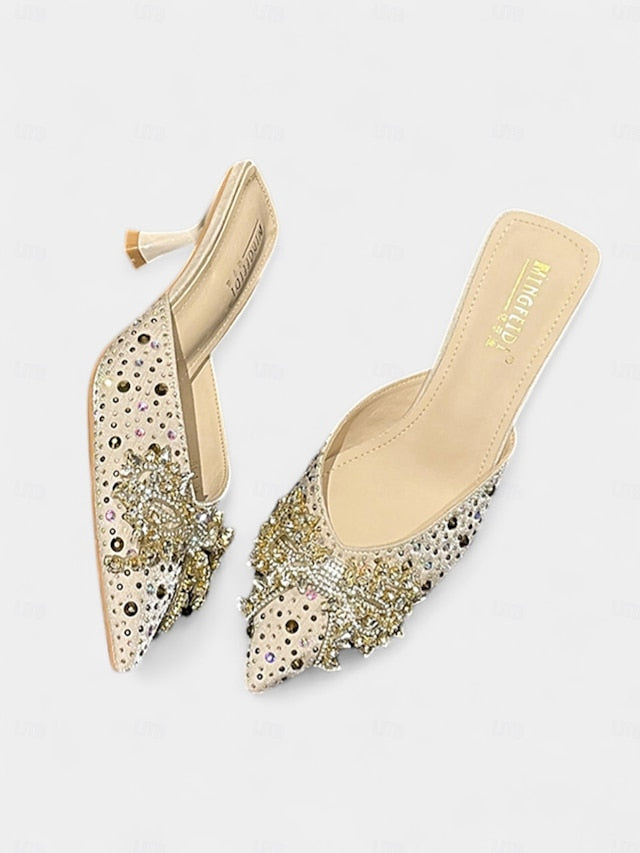 - Mules Toe Glitter Pointed Slip-On Women's Rhinestone