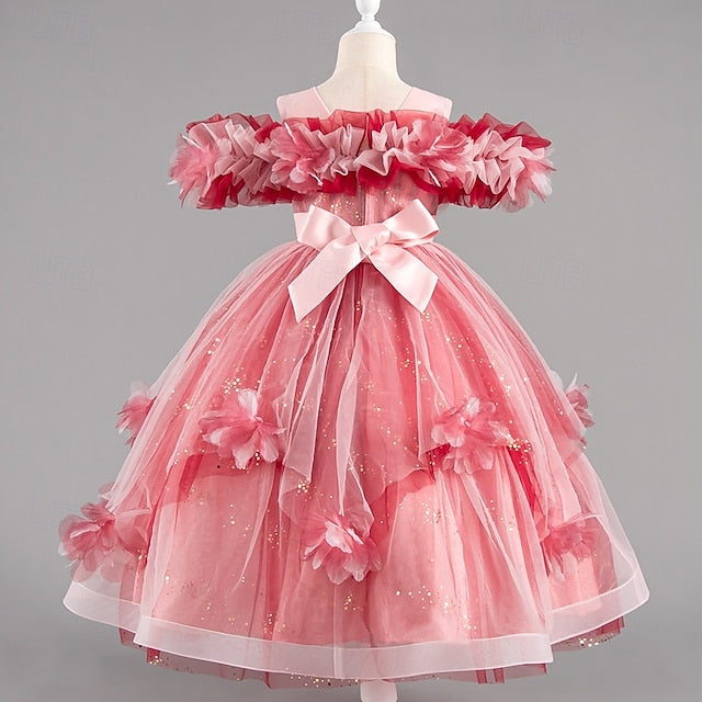 Party Kids Flower Sleeve Dress Wedding Special Girls' Short