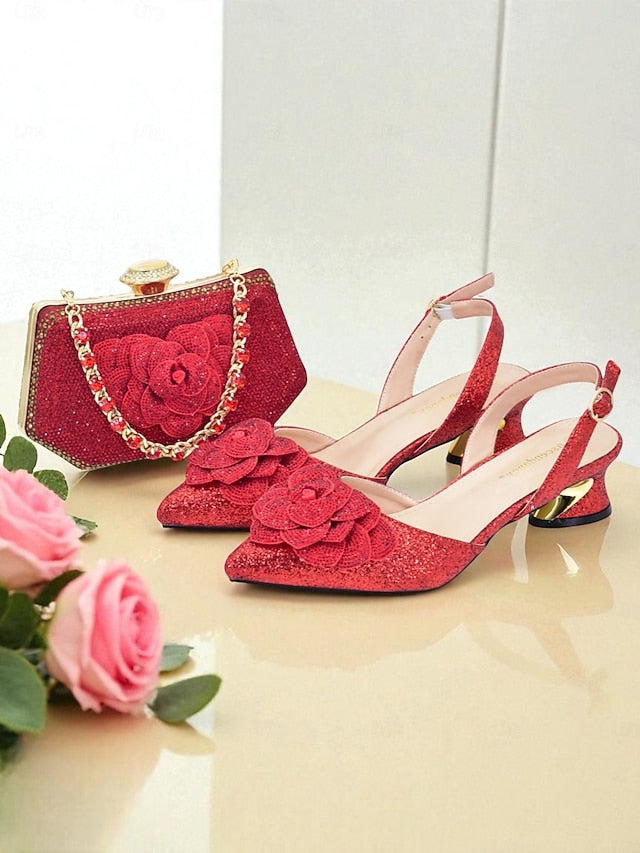 Slingback Matching Clutch Glitter Women's Heels Evening and