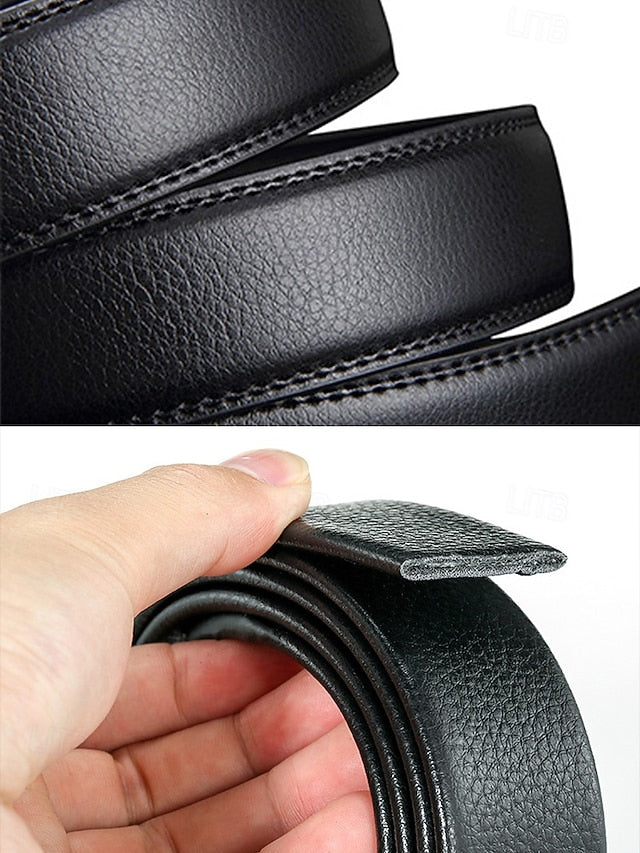 Men's Belt with Leather Adjustable Black Elegant Metal