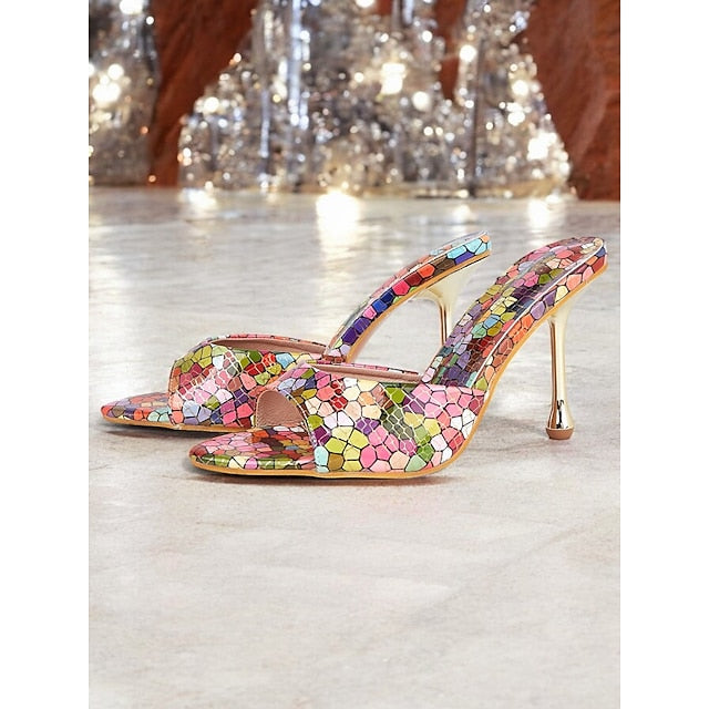 Colorful Print Mules High Multicolor Heels Women for Mosaic –