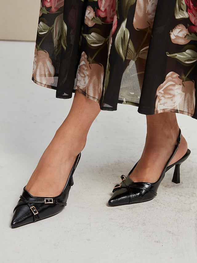 Black with Elegant Slingback Toe Heels Pointed Women's