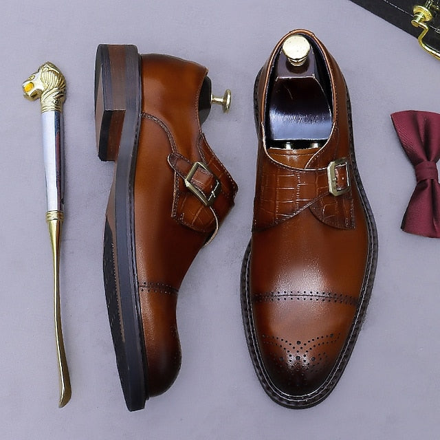 Black Strap Men's First Genuine Leather Monk Shoes-