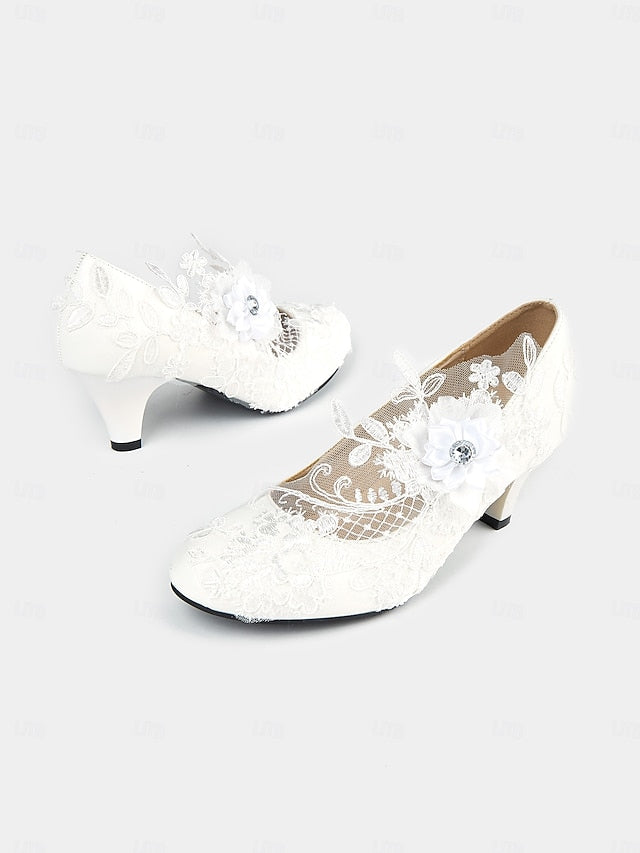 Heel Shoes High Floral – with Lace Embellishments White Bridal