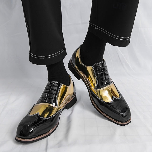 Patent Gold with Oxford and Leather Shoes Men's Black
