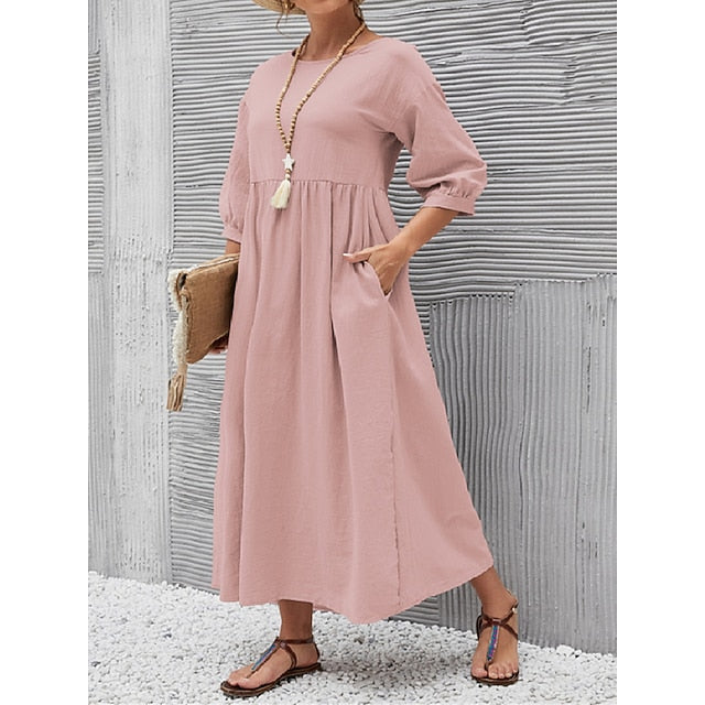 Women's Blue Black White Summer Spring Midi Dress Faux