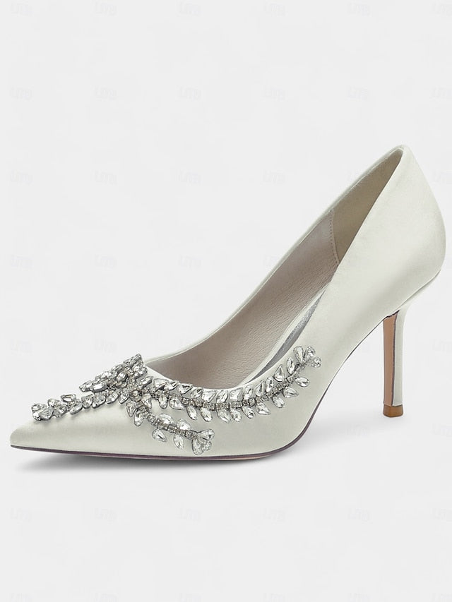 – Rhinestone-Embellished Satin Stiletto Heels Women's
