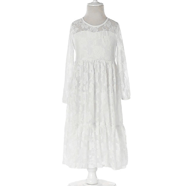 Flower Solid Girls' Long Kids Colored Girl Dress