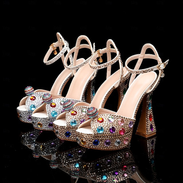Rhinestone Platform Women's Sandals Sparkly – Colorful