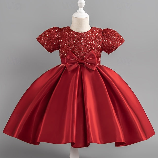 Wedding Dress Party Sleeve Girls' Short Sequin Toddler