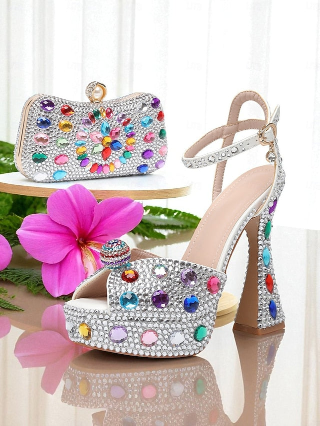 Sandals High Rhinestone Women's Platform with Heel Matching