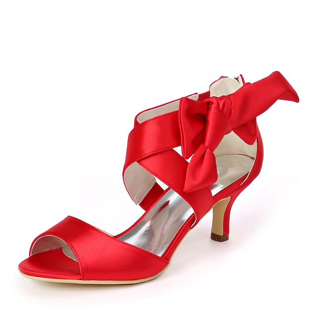 Kitten Women's Bridal Open Heel Shoes Wedding Bowknot