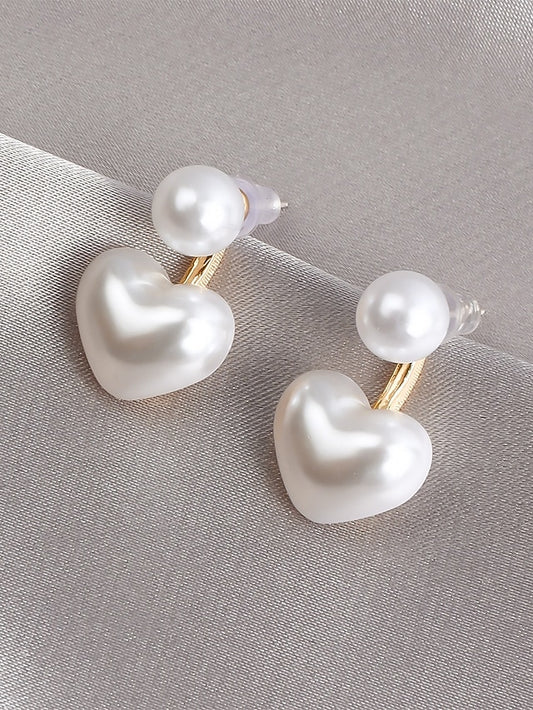 – Minimalist Elegant Heart-Shaped Drop Romantic Earrings Pearl