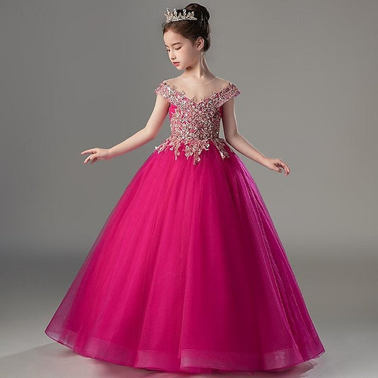 Short Girls' Kids Party Dress Solid Color Sleeve