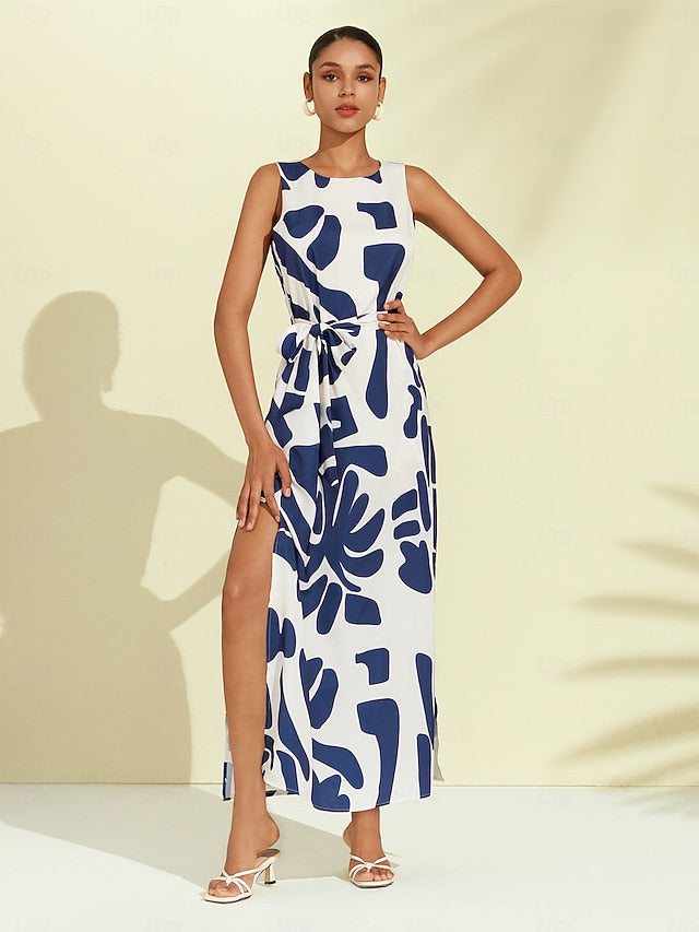 Women's Casual Dress Loose Dress Black White Sleeveless