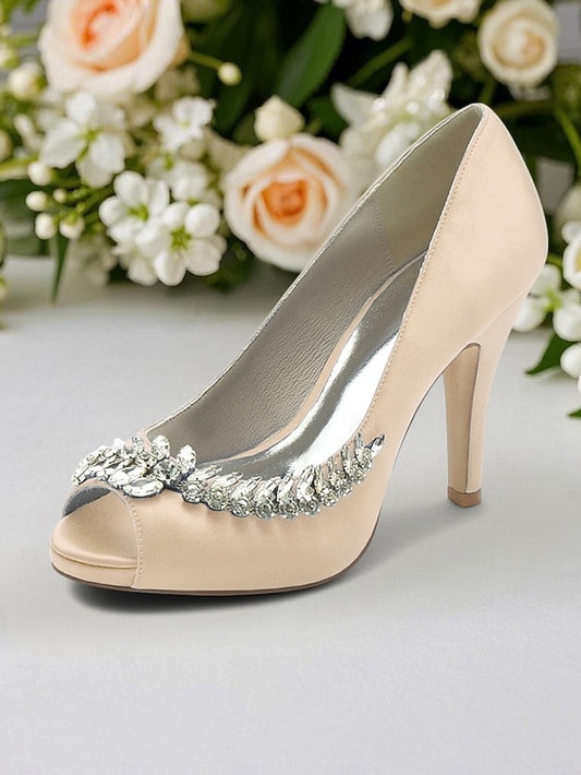 with Satin Peep-Toe Crystal – Luxury Blue Embellishment Heels