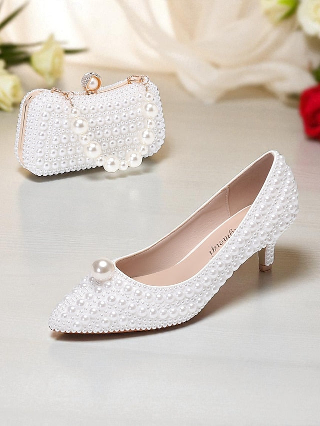 Matching Heel Pumps Kitten and Women's Pearl-Embellished