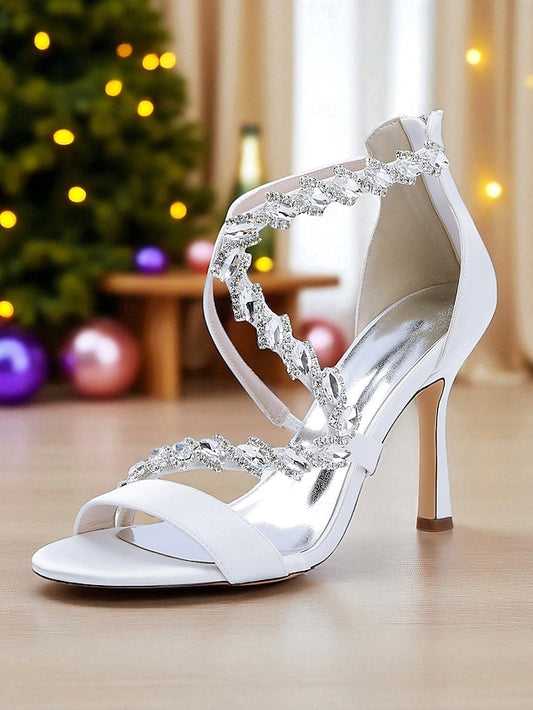 Women's White Rhinestone - Heel Strappy Sandals High