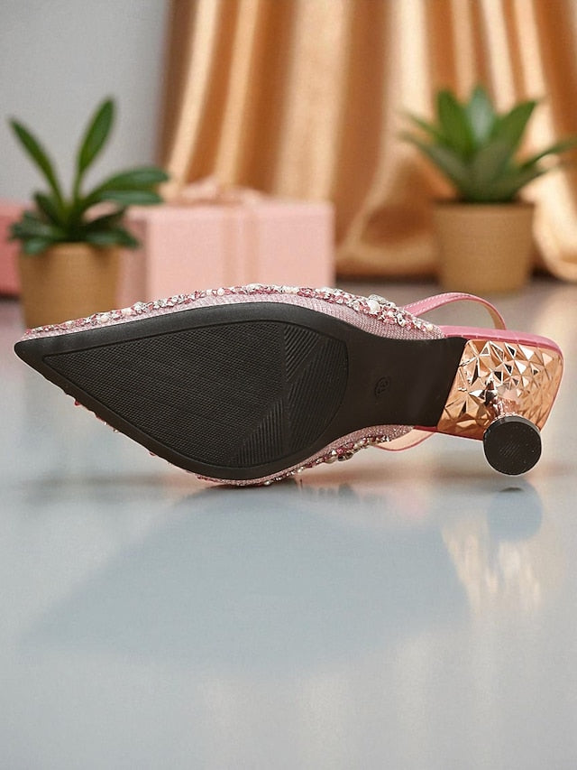 Pointed - Heels Women's Pink Rhinestone Slingback Party Toe