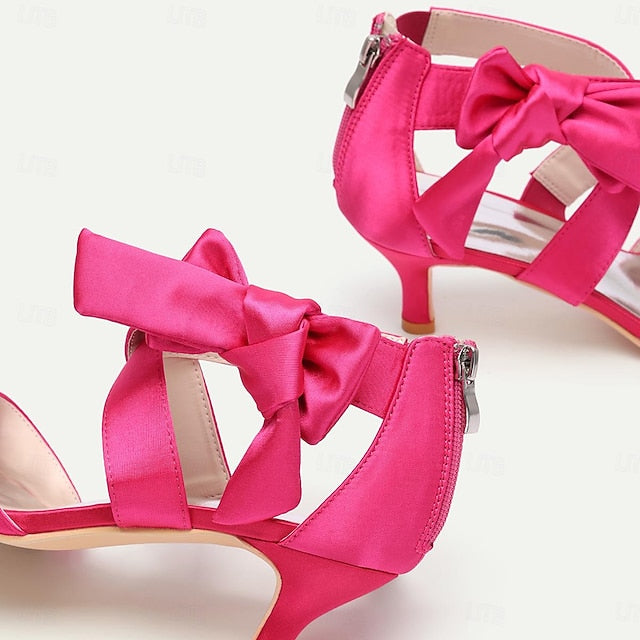 Kitten Women's Bridal Open Heel Shoes Wedding Bowknot