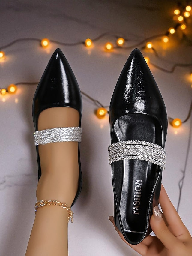 - Women's Toe Black Pointed Flats Leather Elegant Patent