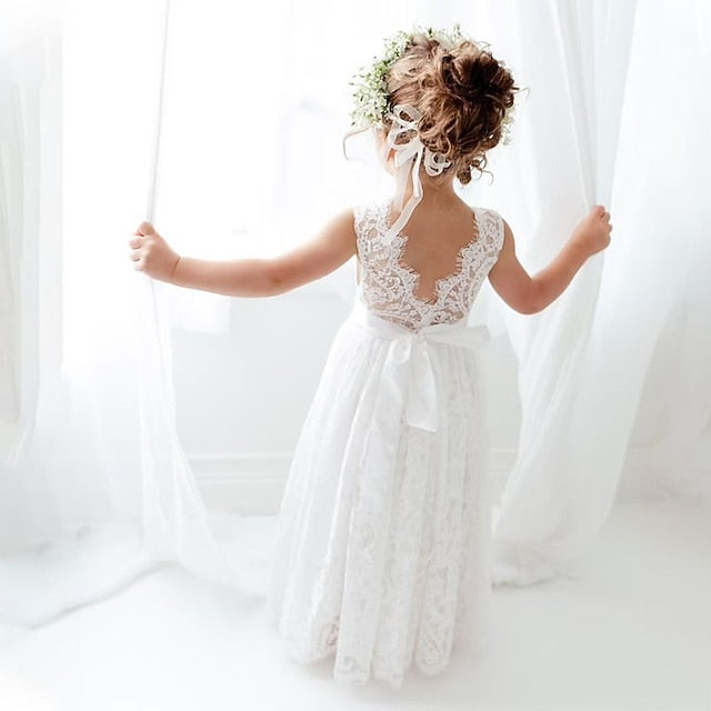 Girls' Colored Solid Party Kids Dress Sleeveless Wedding