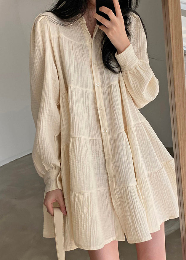 Wrinkled Dresses Beige Spring Shirt Modern Oversized Cotton