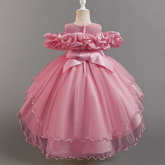 Sleeve Girls' Kids Wedding Flower Short Party Dress Floral