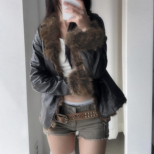 Buttons Women's Collar Fur Jacket Warm Casual Comfortable