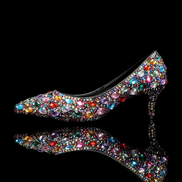 Crystal-Embellished and Shoes Heel Matching Women's Kitten