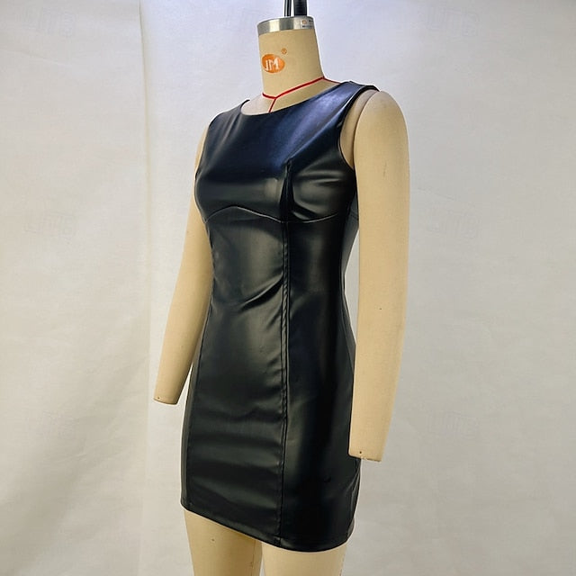 Women's Mini Dress Leather Dress Bodycon Dress Fashion