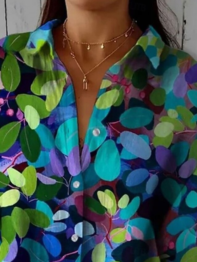 Women's Shirt Button Down Tunic Shirt Collar Long Sleeve