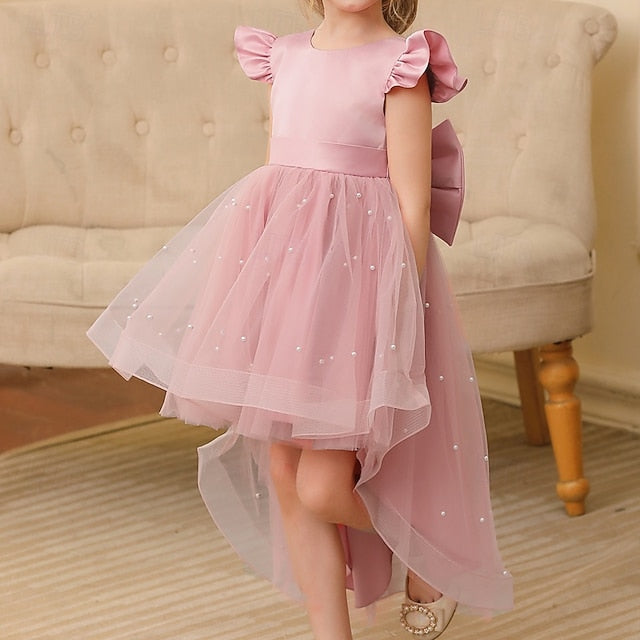 Solid Girl Party Flower Dress Color Girls' Kids