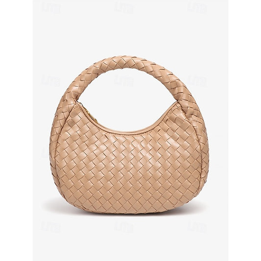 – Leather Round Woven Chic Women's Elegant Ivory Hobo Bag