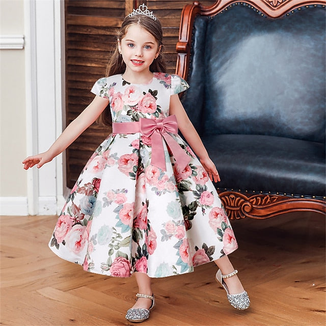 Kids Girls' Short Party Sleeve Dress Floral Flower