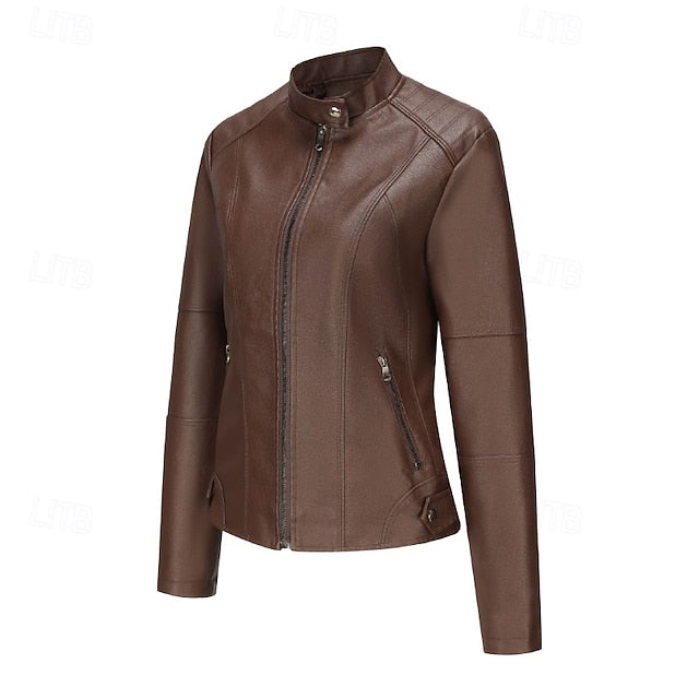 Leather Pocket Comfortable Women's Zipper Jacket Faux