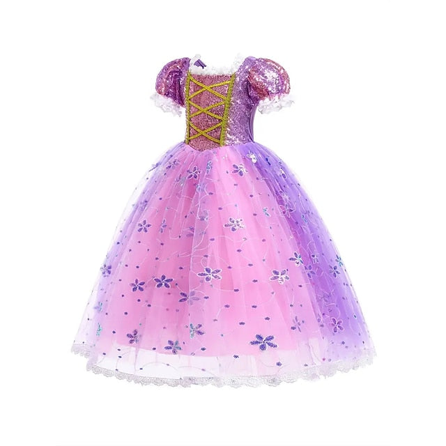 Theme Party Rapunzel Fairytale Princess Flower Dress Sofia Girl