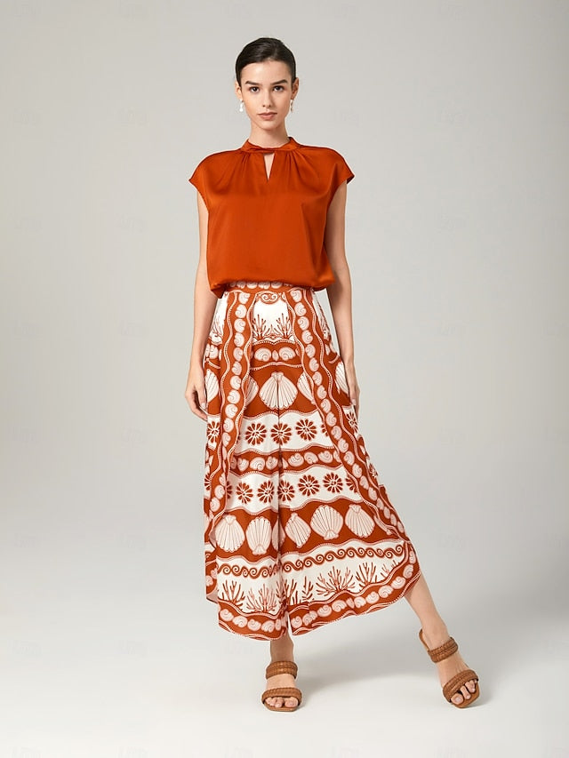 Printed casual orange Swing Pants