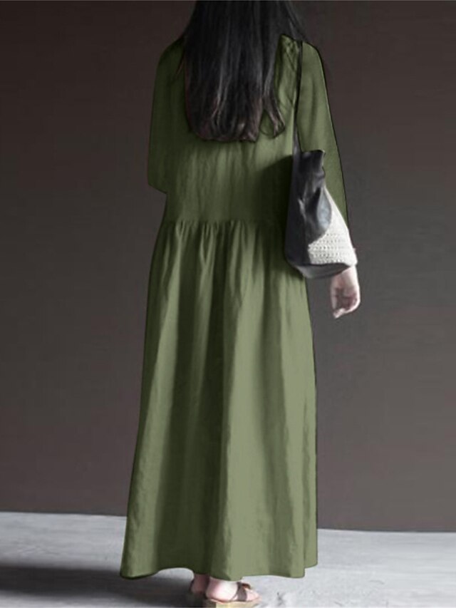 Women's ArmyGreen Black White Spring Fall Winter Maxi Dress