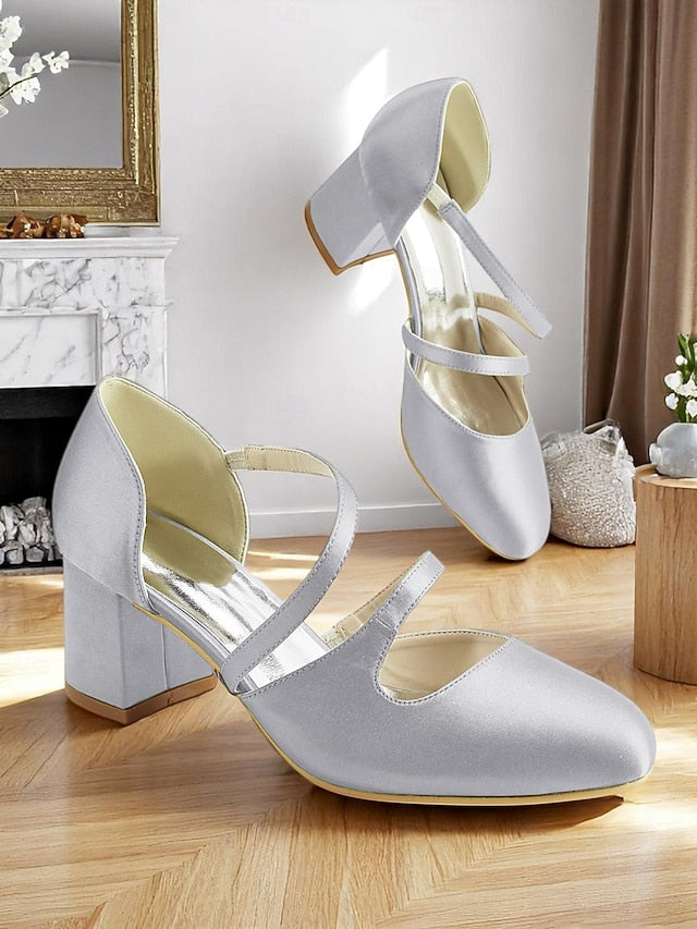 – Women's Mary Jane 1950s Heels Satin Green Elegant Block