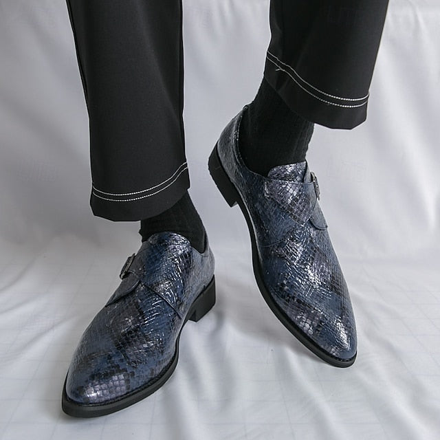 – Men Monk Classic Shoes Brown Strap Snake Print for Formal