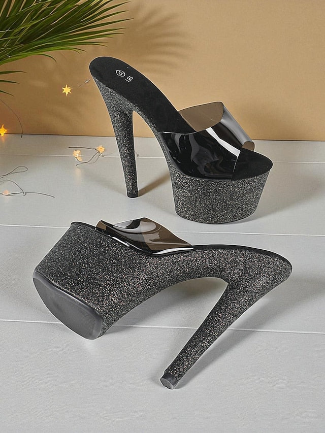 Red Stiletto Heels Women's Glitter Platform