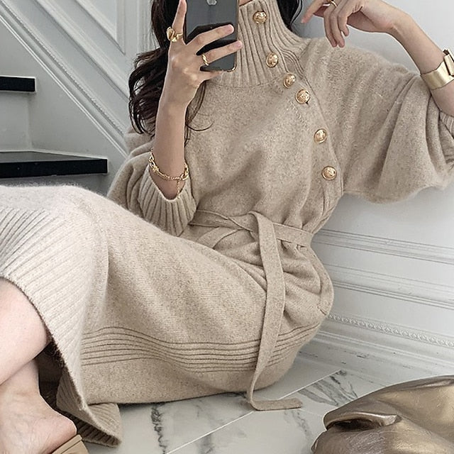 Women's Midi Dress Sweater Dress Elegant Fashion Modern