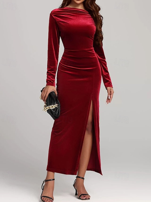 Women's Midi Dress Velvet Dress Cocktail Dress Elegant