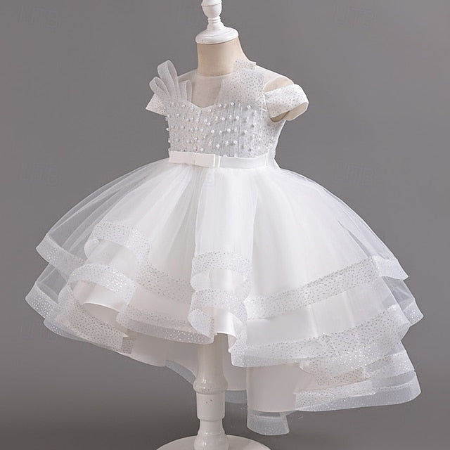 Color Sleeve Wedding Dress Kids Girls' Party Short Solid