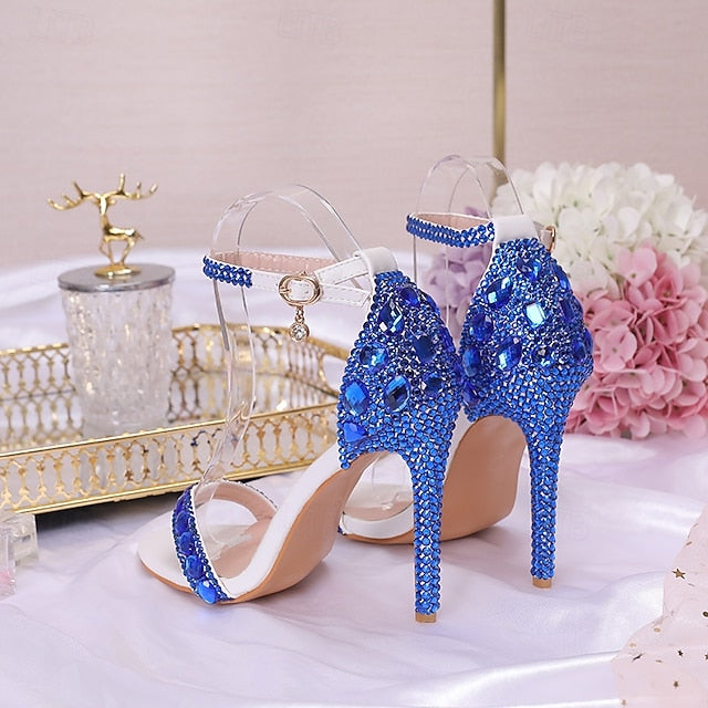 Ankle Women's Matching Stiletto with Rhinestone Green Heels