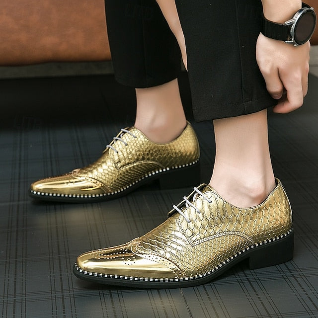 Men's Gold Faux Shoes – Shiny Metallic Oxford