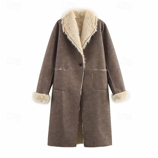 Coat Pocket Buttons Comfortable Faux Fur Warm Women's